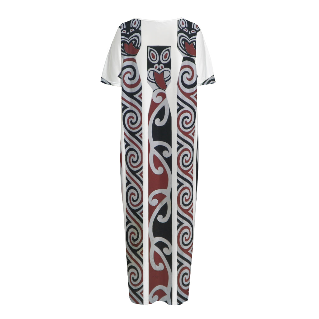 Maori Fence Print Short Sleeve Long Nightdress