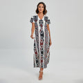 Maori Fence Print Short Sleeve Maxi Dress