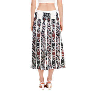 Maori Fence Print Side Slit Midi Skirt