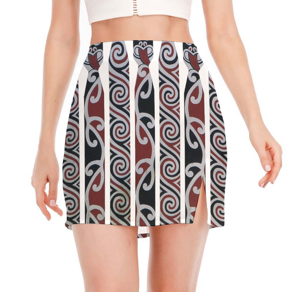 Maori Fence Print Side Slit Mini Skirt