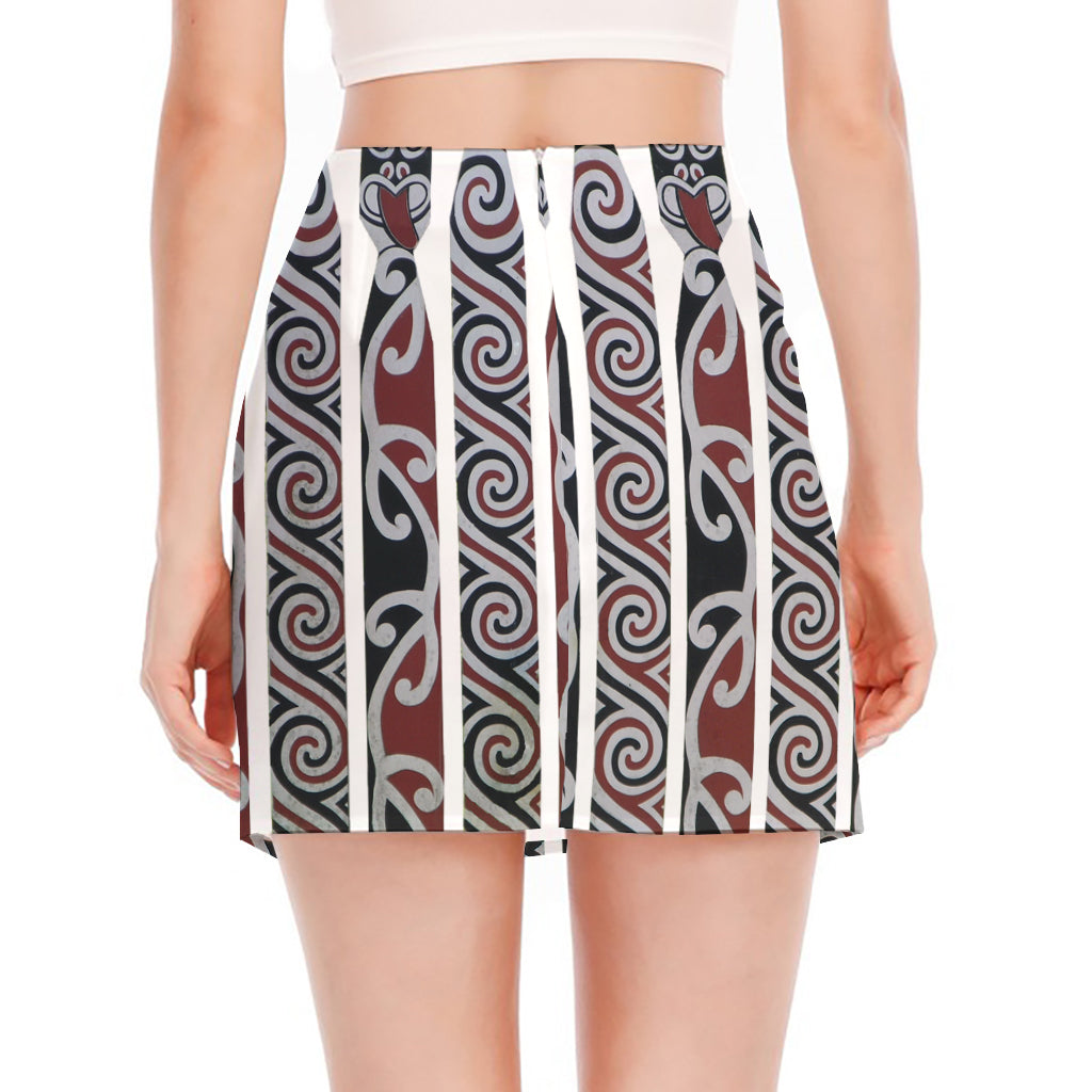 Maori Fence Print Side Slit Mini Skirt