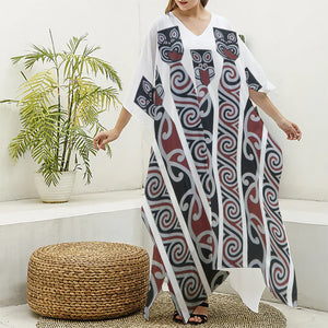 Maori Fence Print Silk V-Neck Kaftan Dress