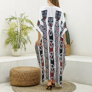 Maori Fence Print Silk V-Neck Kaftan Dress