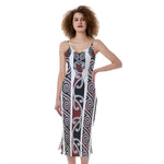 Maori Fence Print Slim Fit Midi Cami Dress