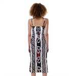 Maori Fence Print Slim Fit Midi Cami Dress