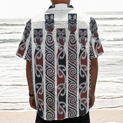 Maori Fence Print Textured Short Sleeve Shirt