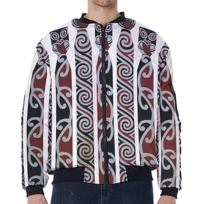Maori Fence Print Zip Sleeve Bomber Jacket