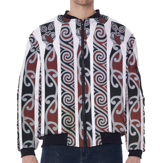 Maori Fence Print Zip Sleeve Bomber Jacket