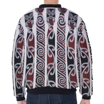 Maori Fence Print Zip Sleeve Bomber Jacket