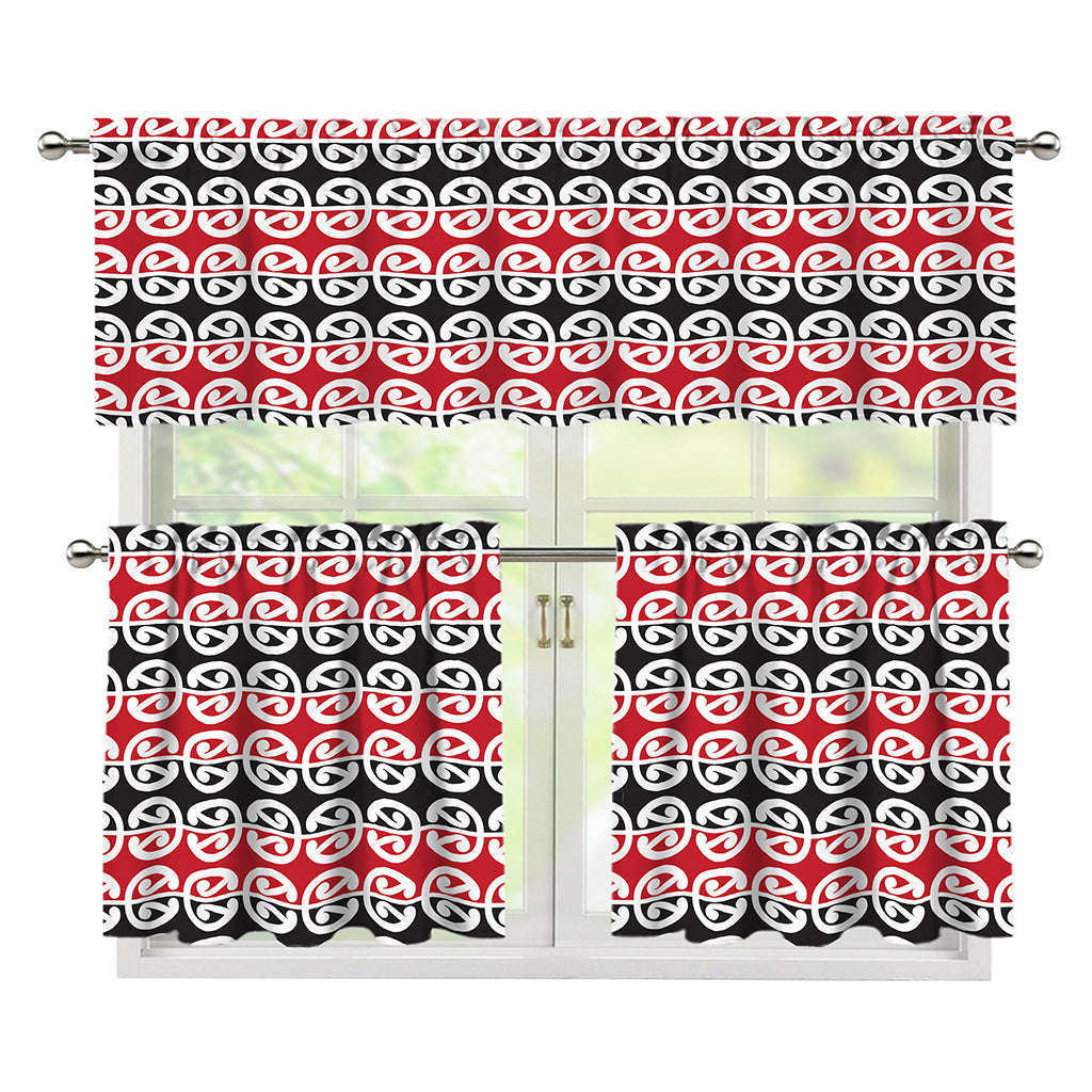 Maori Kowhaiwhai Pattern Print 3 Piece Kitchen Curtains