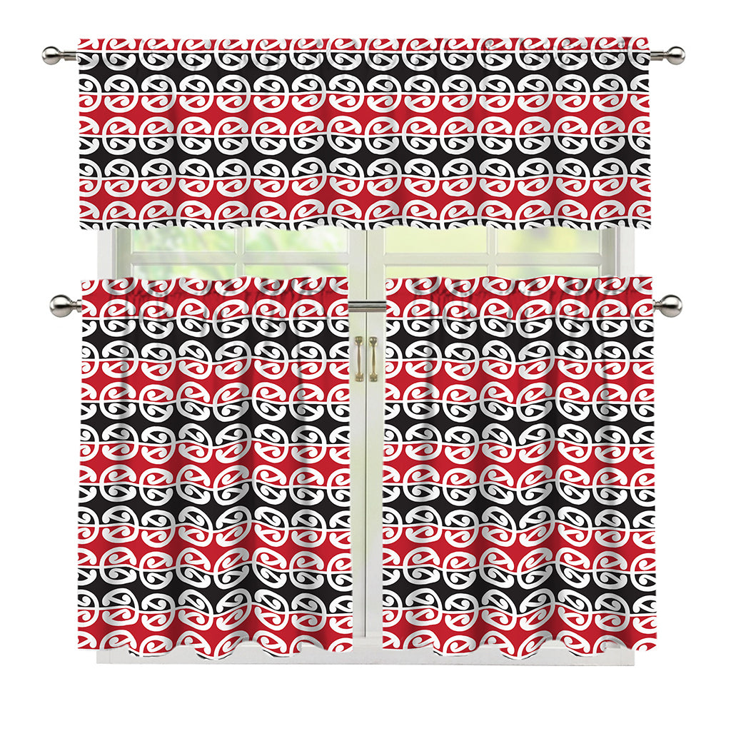 Maori Kowhaiwhai Pattern Print 3 Piece Kitchen Curtains