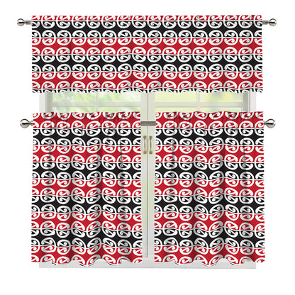 Maori Kowhaiwhai Pattern Print 3 Piece Kitchen Curtains