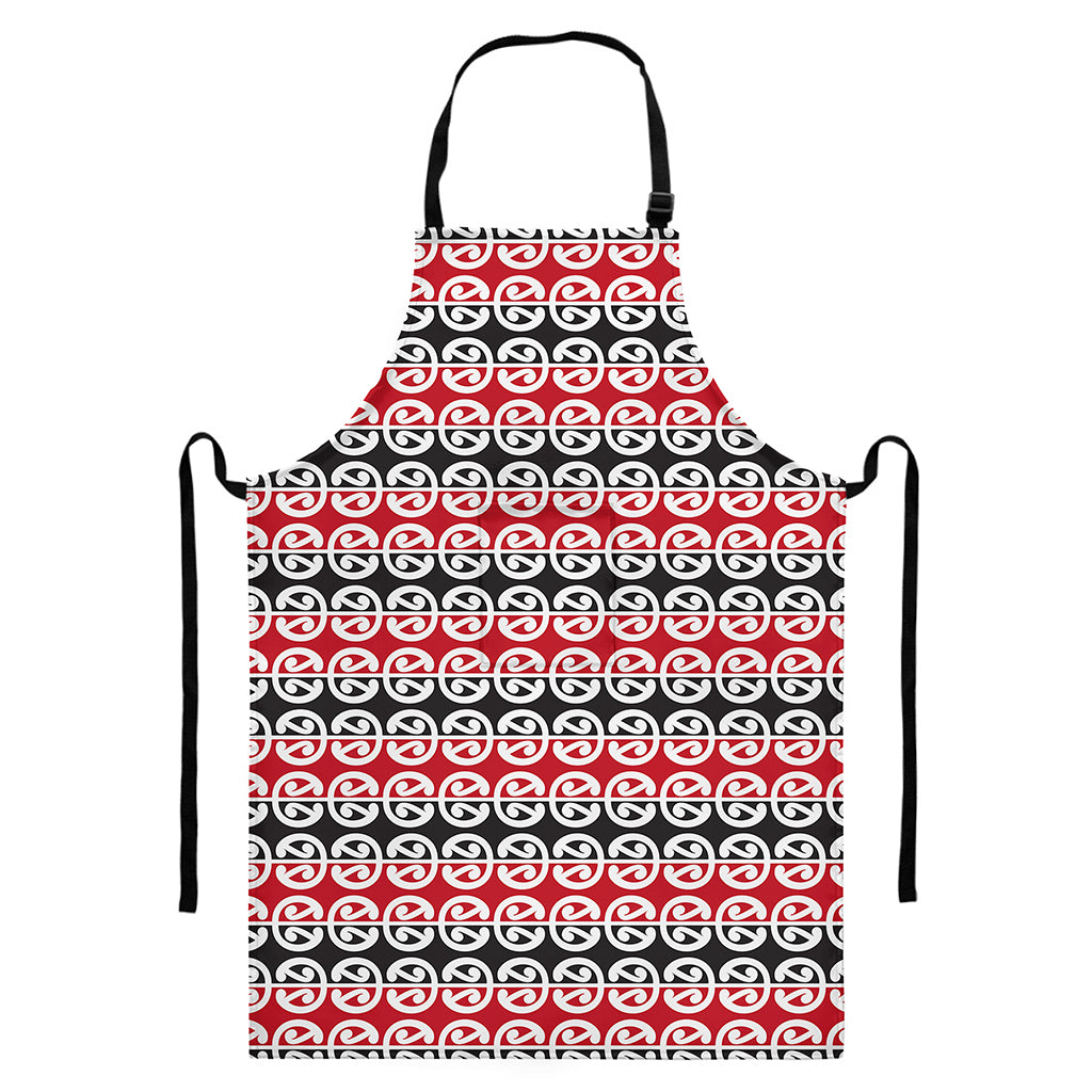 Maori Kowhaiwhai Pattern Print Bib Apron With Pocket