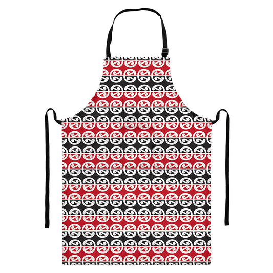 Maori Kowhaiwhai Pattern Print Bib Apron With Pocket