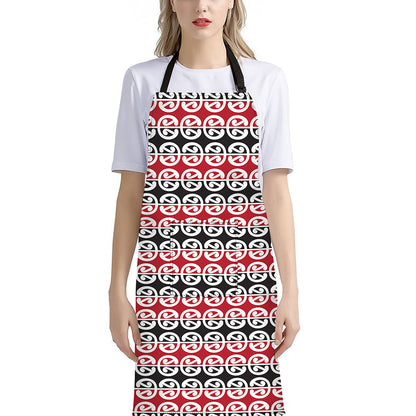 Maori Kowhaiwhai Pattern Print Bib Apron With Pocket