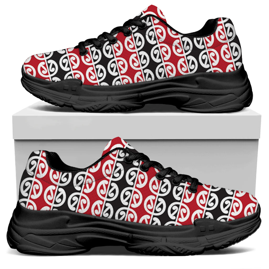 Maori Kowhaiwhai Pattern Print Black Chunky Shoes