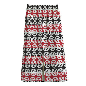 Maori Kowhaiwhai Pattern Print Cotton Front Slit Maxi Skirt