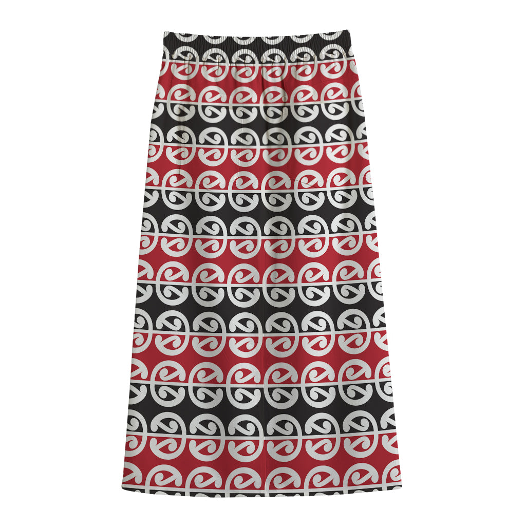 Maori Kowhaiwhai Pattern Print Cotton Front Slit Maxi Skirt