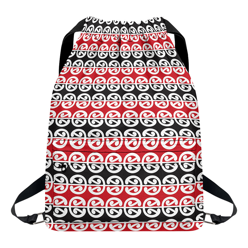 Maori Kowhaiwhai Pattern Print Drawstring Backpack