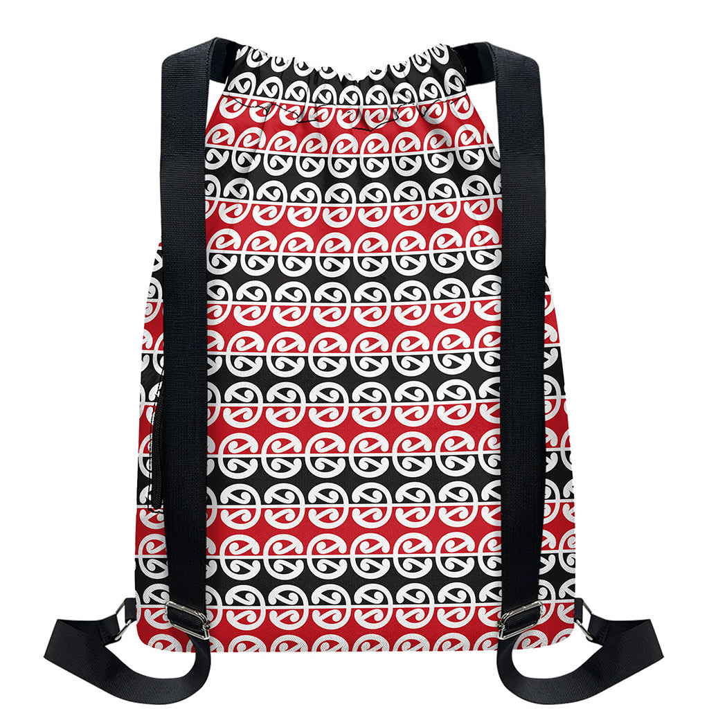 Maori Kowhaiwhai Pattern Print Drawstring Backpack