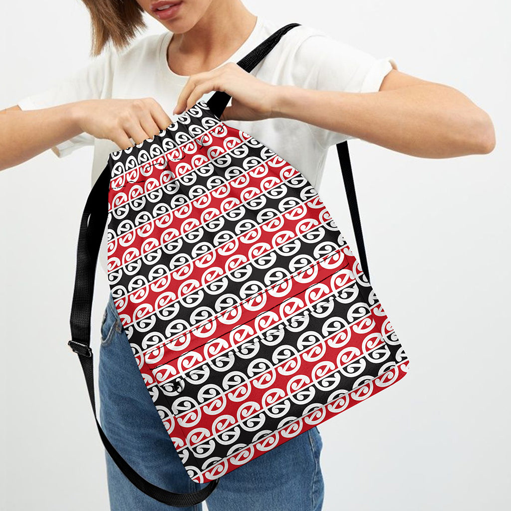 Maori Kowhaiwhai Pattern Print Drawstring Backpack