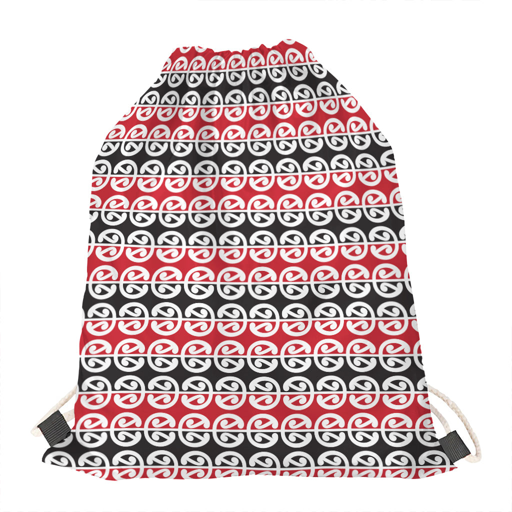 Maori Kowhaiwhai Pattern Print Drawstring Bag