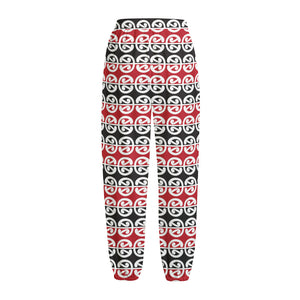 Maori Kowhaiwhai Pattern Print Fleece Lined Knit Pants