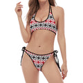 Maori Kowhaiwhai Pattern Print Halter Scoop Tie Side Bikini