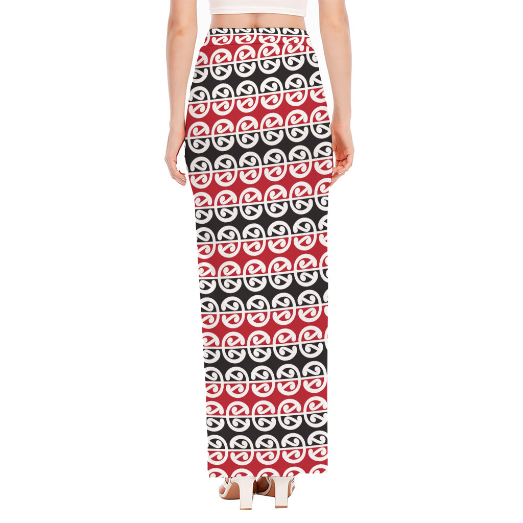 Maori Kowhaiwhai Pattern Print High Slit Maxi Skirt