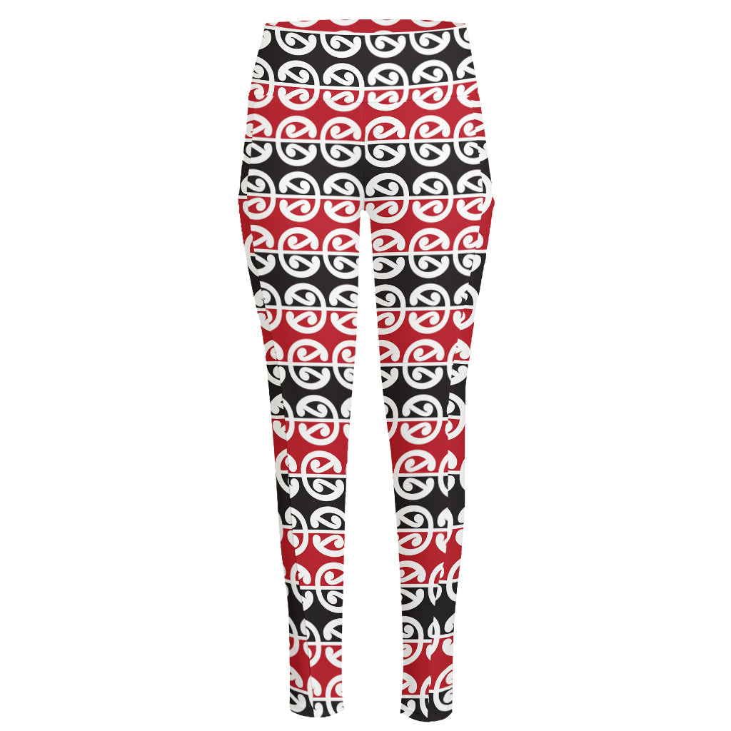 Maori Kowhaiwhai Pattern Print High-Waisted Pocket Leggings