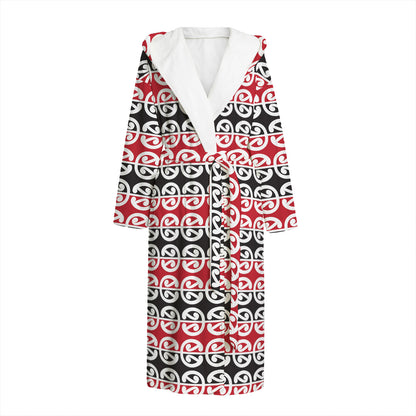 Maori Kowhaiwhai Pattern Print Hooded Bathrobe