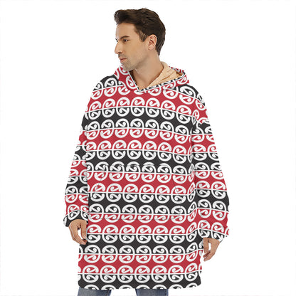 Maori Kowhaiwhai Pattern Print Hoodie Blanket