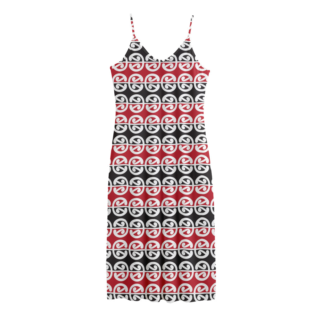 Maori Kowhaiwhai Pattern Print Jersey Midi Cami Dress