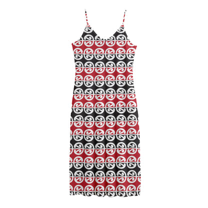 Maori Kowhaiwhai Pattern Print Jersey Midi Cami Dress