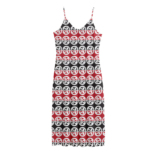 Maori Kowhaiwhai Pattern Print Jersey Midi Cami Dress