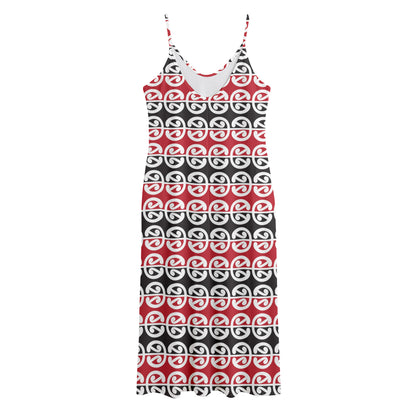 Maori Kowhaiwhai Pattern Print Jersey Midi Cami Dress