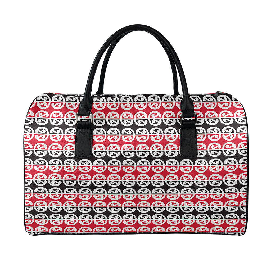 Maori Kowhaiwhai Pattern Print Leather Duffle Bag