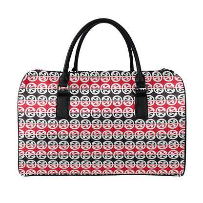 Maori Kowhaiwhai Pattern Print Leather Duffle Bag