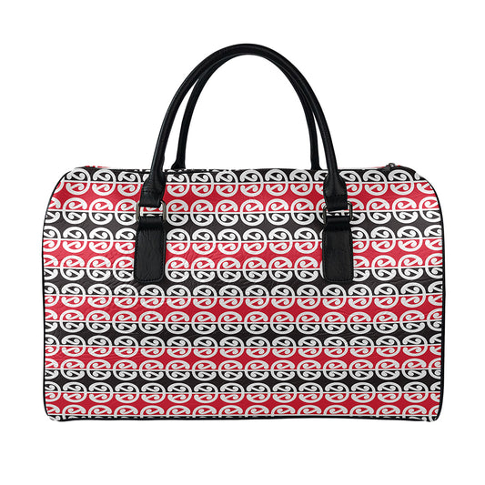 Maori Kowhaiwhai Pattern Print Leather Duffle Bag