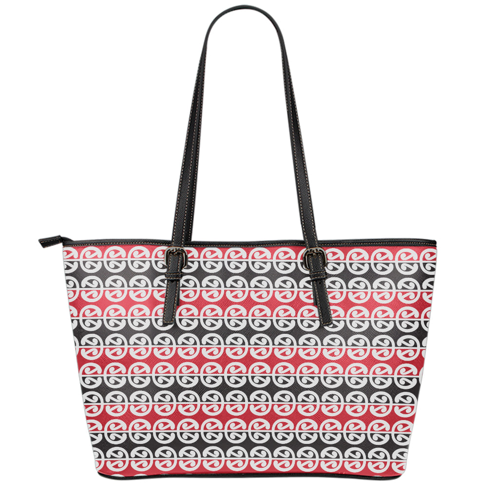 Maori Kowhaiwhai Pattern Print Leather Tote Bag