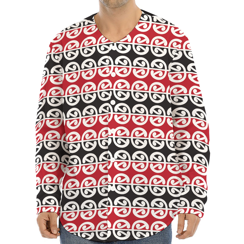 Maori Kowhaiwhai Pattern Print Long Sleeve Baseball Jersey