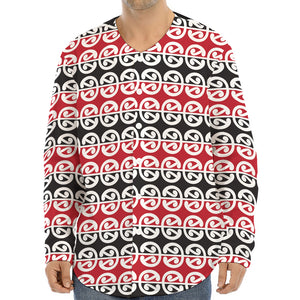 Maori Kowhaiwhai Pattern Print Long Sleeve Baseball Jersey