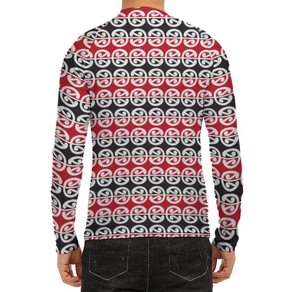 Maori Kowhaiwhai Pattern Print Men's Long Sleeve Rash Guard