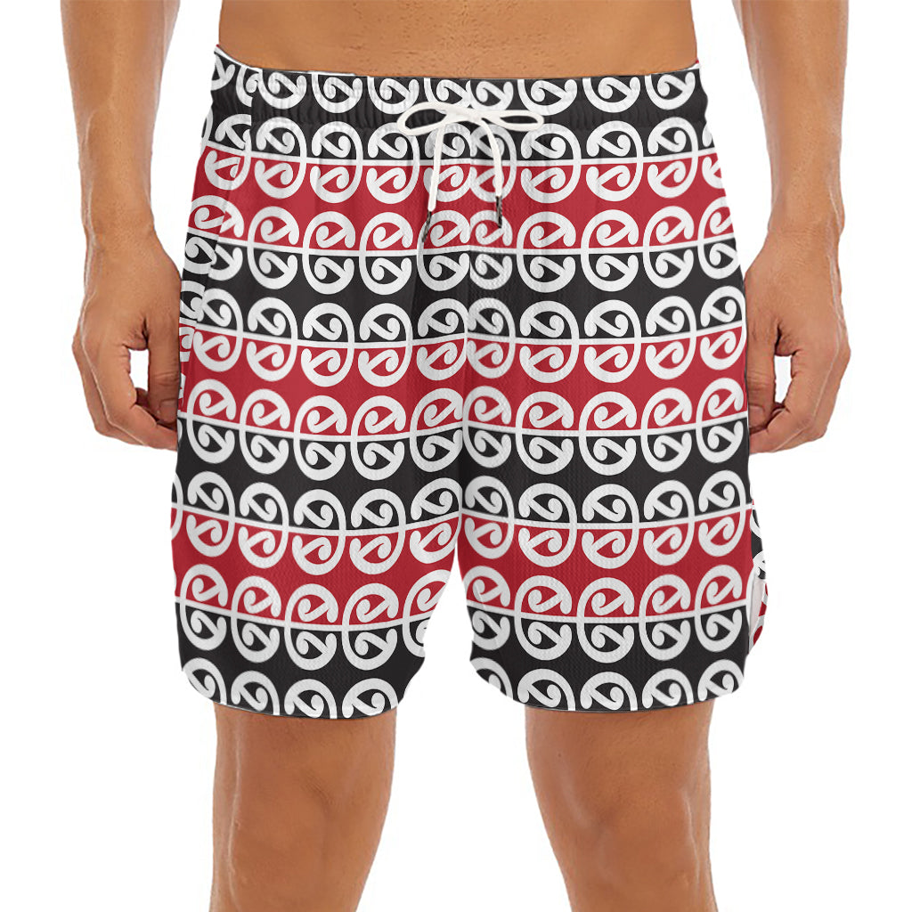 Maori Kowhaiwhai Pattern Print Men's Split Running Shorts