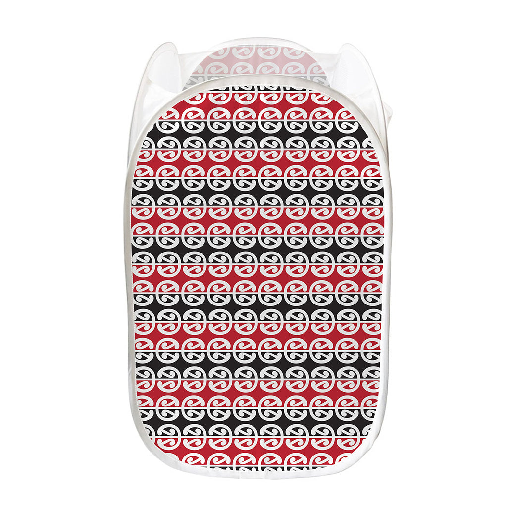 Maori Kowhaiwhai Pattern Print Mesh Laundry Hamper