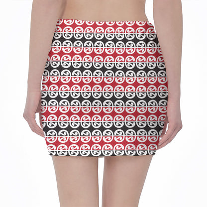 Maori Kowhaiwhai Pattern Print Pencil Mini Skirt
