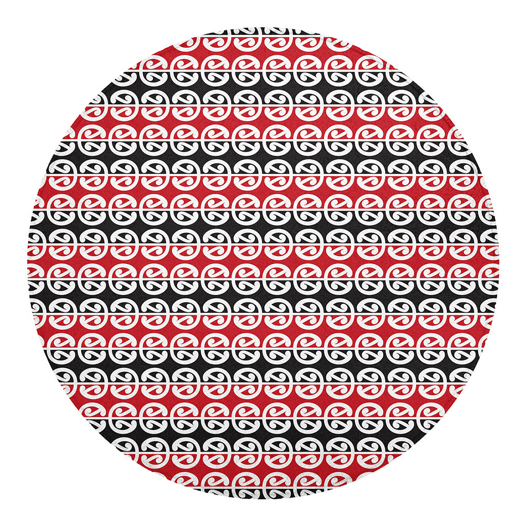 Maori Kowhaiwhai Pattern Print Round Blanket