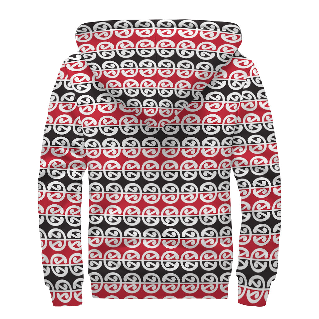 Maori Kowhaiwhai Pattern Print Sherpa Lined Zip Up Hoodie