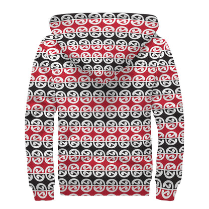 Maori Kowhaiwhai Pattern Print Sherpa Lined Zip Up Hoodie