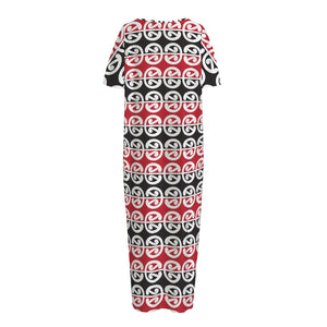 Maori Kowhaiwhai Pattern Print Short Sleeve Long Nightdress